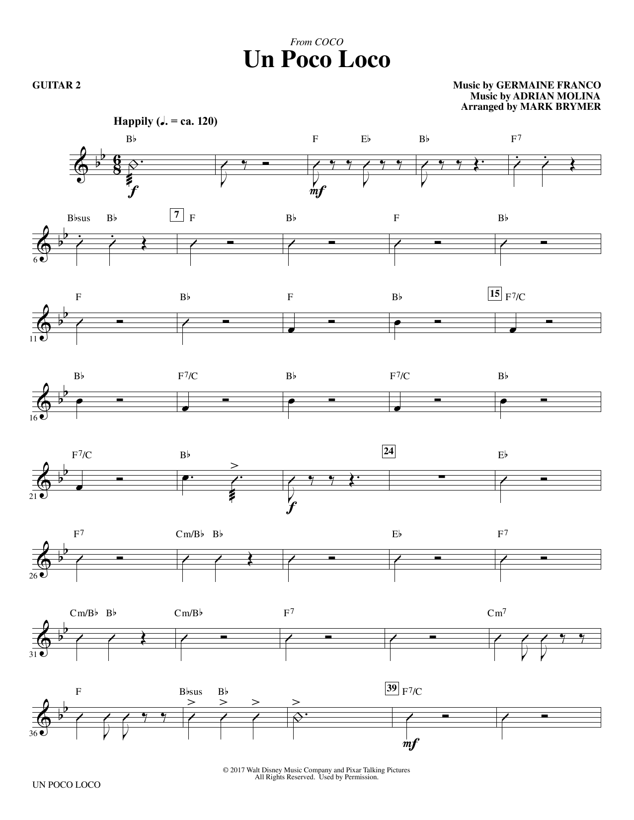 Germaine Franco Adrian Molina Un Poco Loco From Coco Arr Mark Brymer Guitar 2 Sheet Music Pdf Notes Chords Children Score Choir Instrumental Pak Download Printable Sku