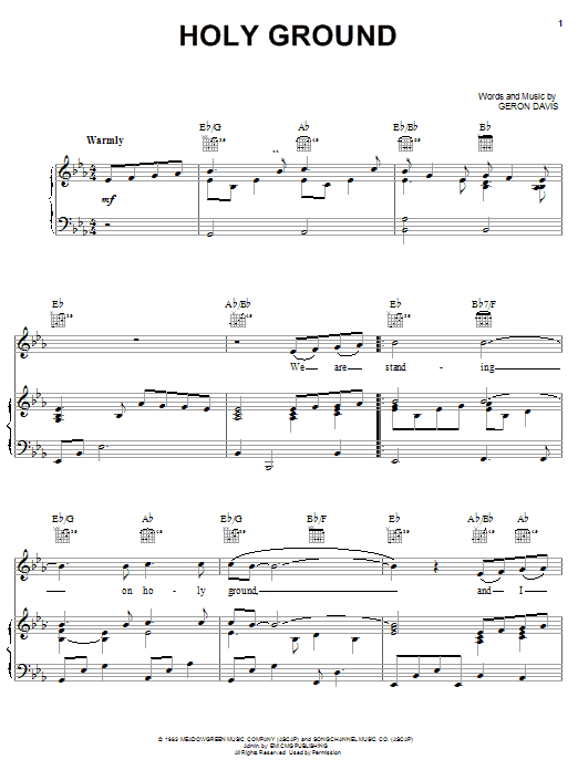 Learn to play Geron Davis Holy Ground sheet music for Piano, Vocal & Guitar (Right-Hand Melody) in minutes. Geron Davis Holy Ground sheet music notes and chords. Download Printable PDF.