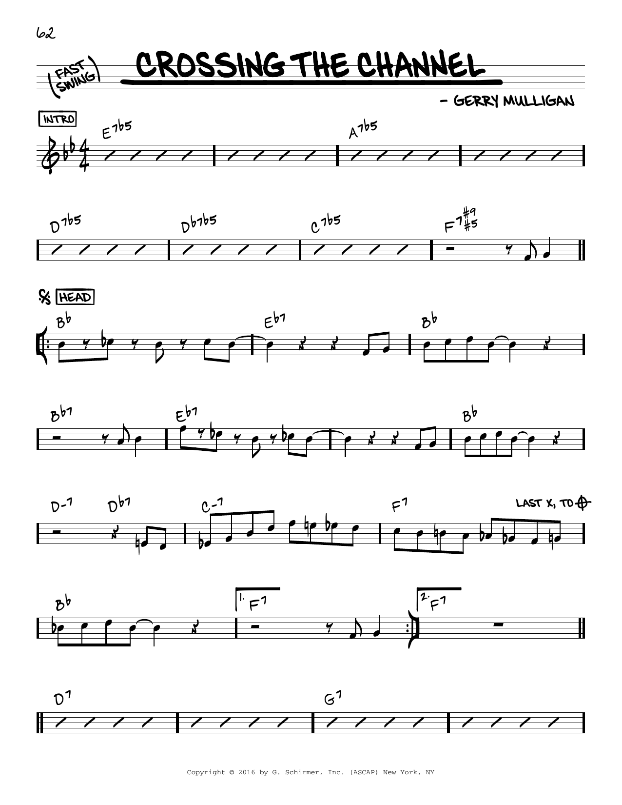 Gerry Mulligan Crossing The Channel sheet music notes and chords. Download Printable PDF.