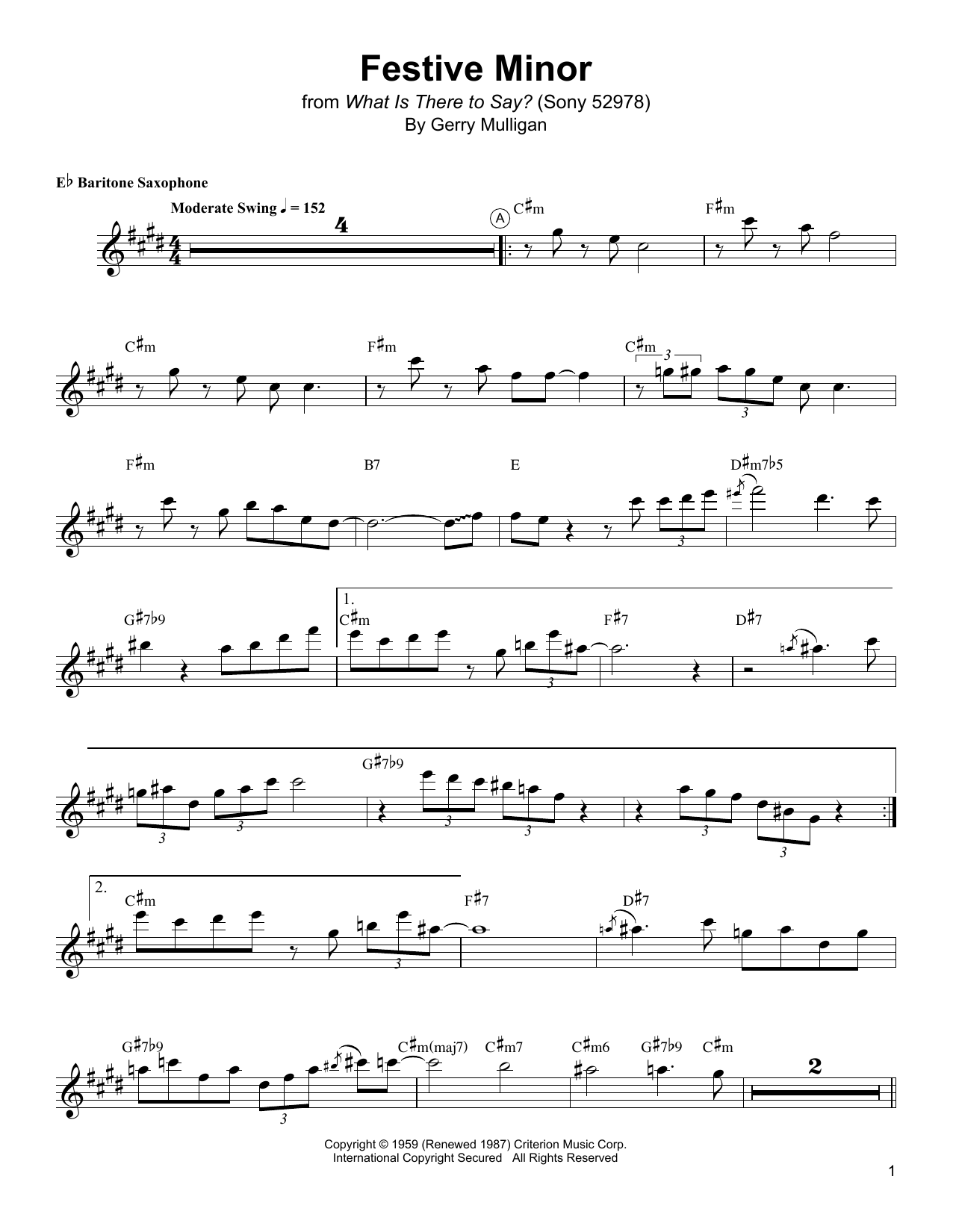 Gerry Mulligan Festive Minor sheet music notes and chords. Download Printable PDF.