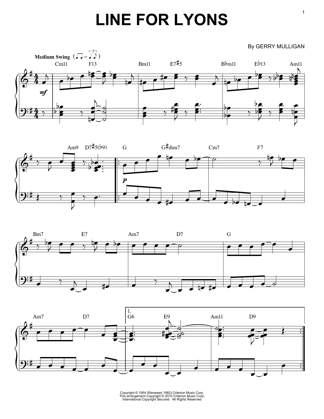 Learn to play Gerry Mulligan Line For Lyons sheet music for Piano Solo in minutes. Gerry Mulligan Line For Lyons sheet music notes and chords. Download Printable PDF.