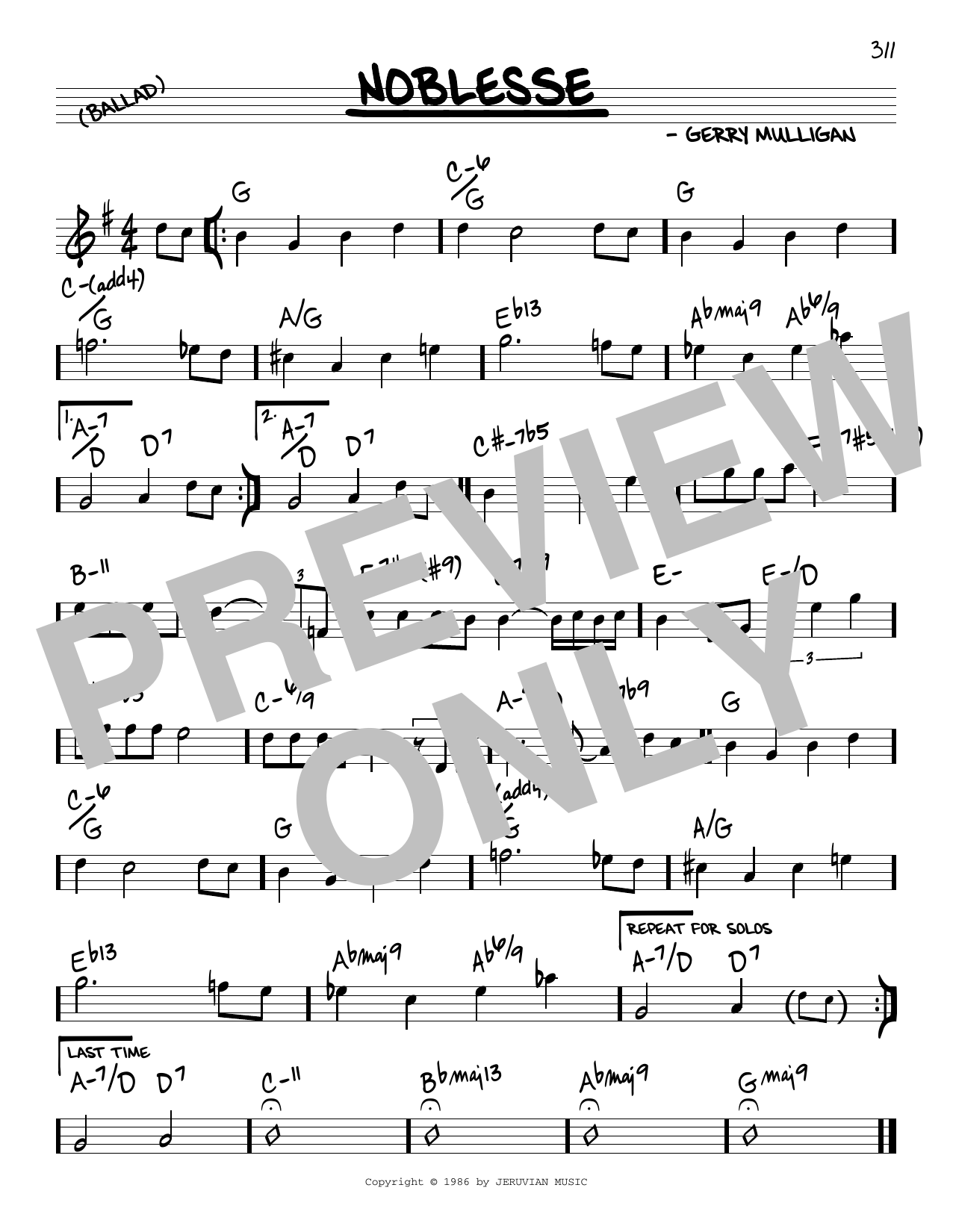 Learn to play Gerry Mulligan Noblesse sheet music for Real Book – Melody & Chords in minutes. Gerry Mulligan Noblesse sheet music notes and chords. Download Printable PDF.