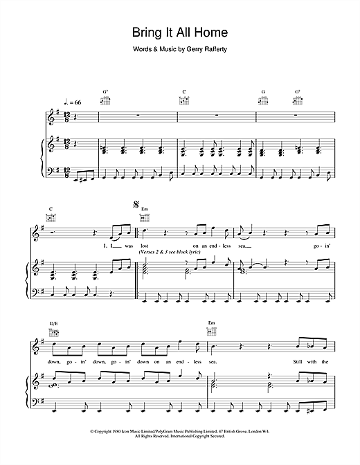 Gerry Rafferty Bring It All Home sheet music notes and chords. Download Printable PDF.