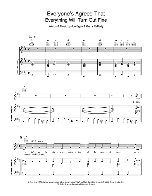 Gerry Rafferty Everyone's Agreed That Everything Will Turn Out Fine sheet music notes and chords. Download Printable PDF.