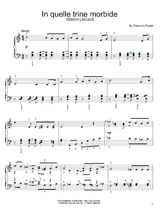 Learn to play Giacomo Puccini In Quelle Trine Morbide sheet music for Easy Piano in minutes. Price: 6.9900$ Giacomo Puccini In Quelle Trine Morbide sheet music notes and chords arranged for Easy Piano