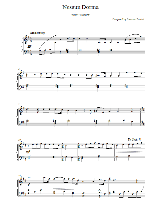 Giacomo Puccini Nessun Dorma from Turandot sheet music notes and chords - Download Printable PDF and start playing in minutes.