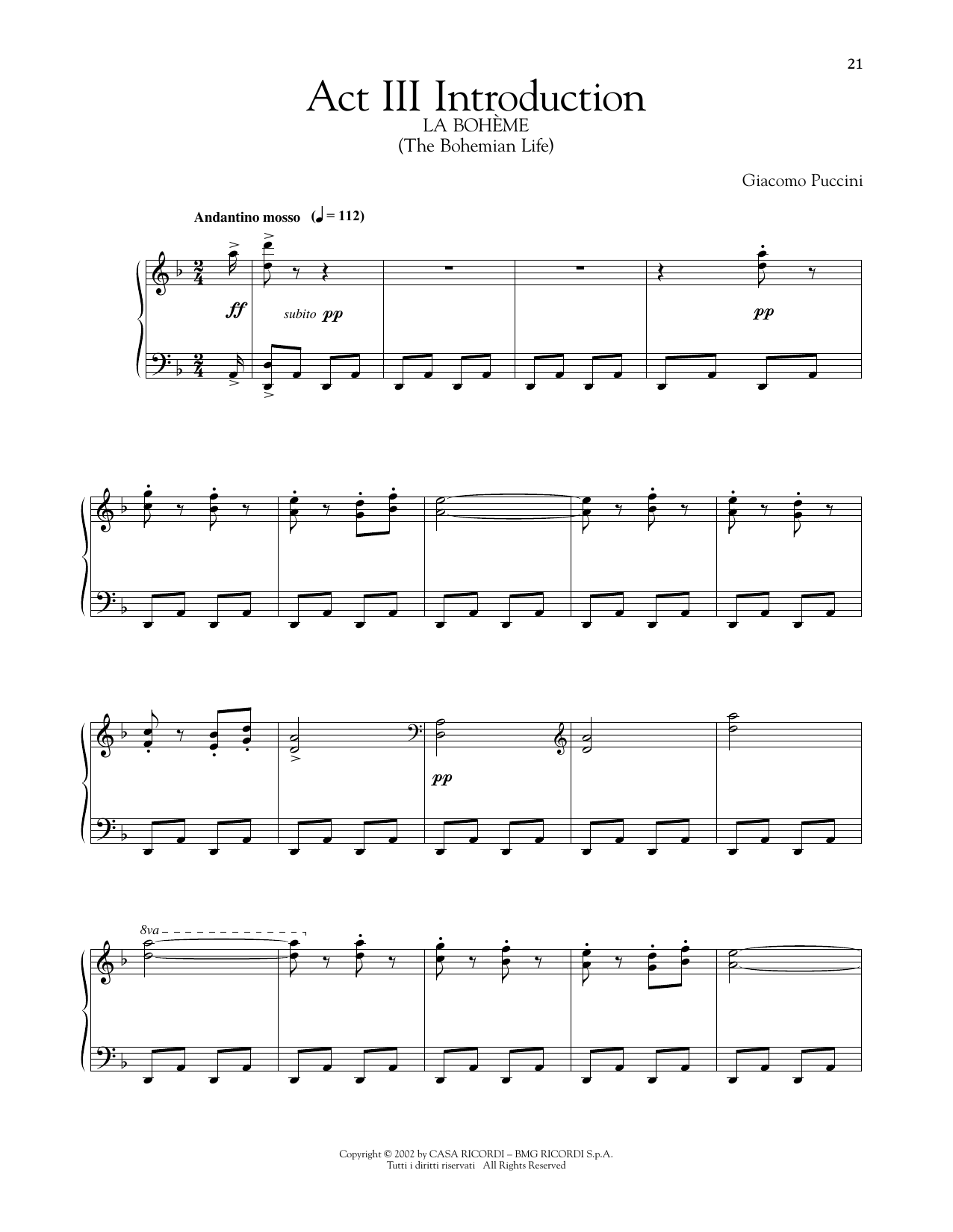 Giacomo Puccini Act III Introduction sheet music notes and chords. Download Printable PDF.