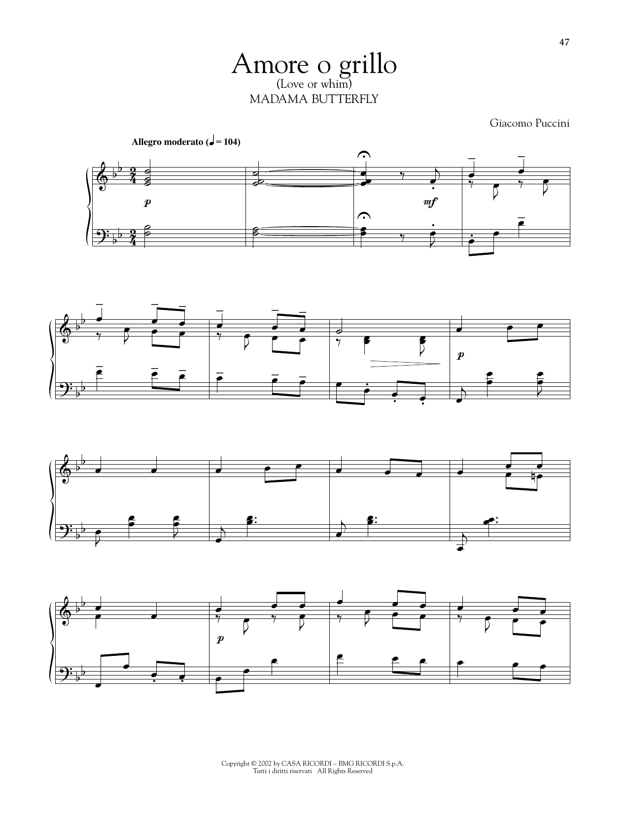 Learn to play Giacomo Puccini Amore o grillo sheet music for Piano Solo in minutes. Price: 6.9900$ Giacomo Puccini Amore o grillo sheet music notes and chords arranged for Piano Solo