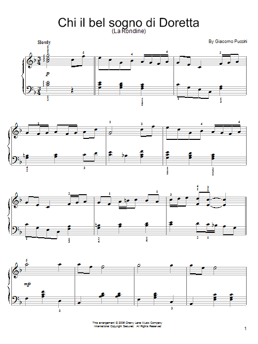 Giacomo Puccini Canzone di Doretta sheet music notes and chords. Download Printable PDF.