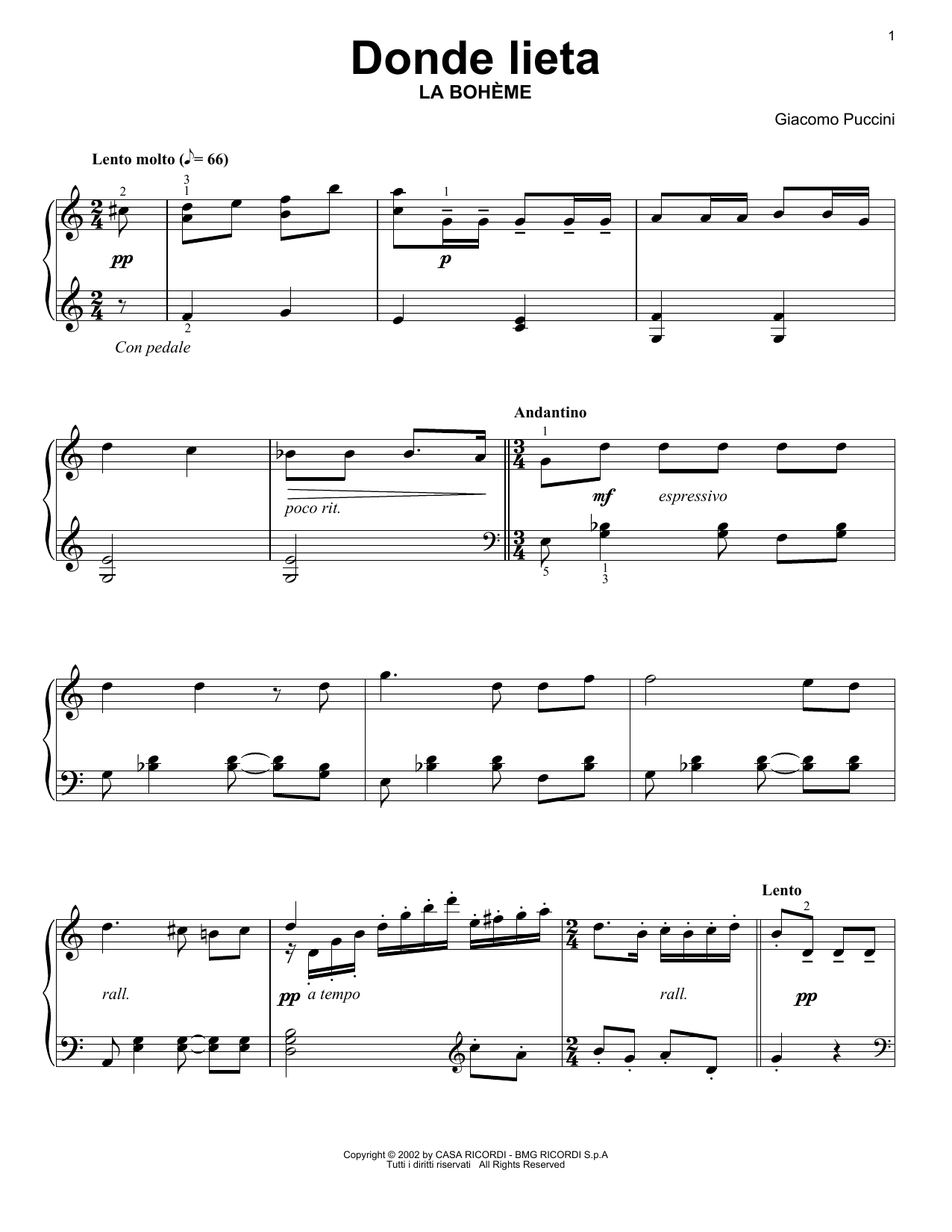 Giacomo Puccini Donde Lieta sheet music notes and chords. Download Printable PDF.