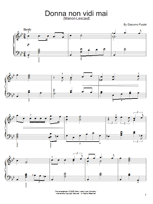 Giacomo Puccini Donna Non Vidi Mai sheet music notes and chords. Download Printable PDF.