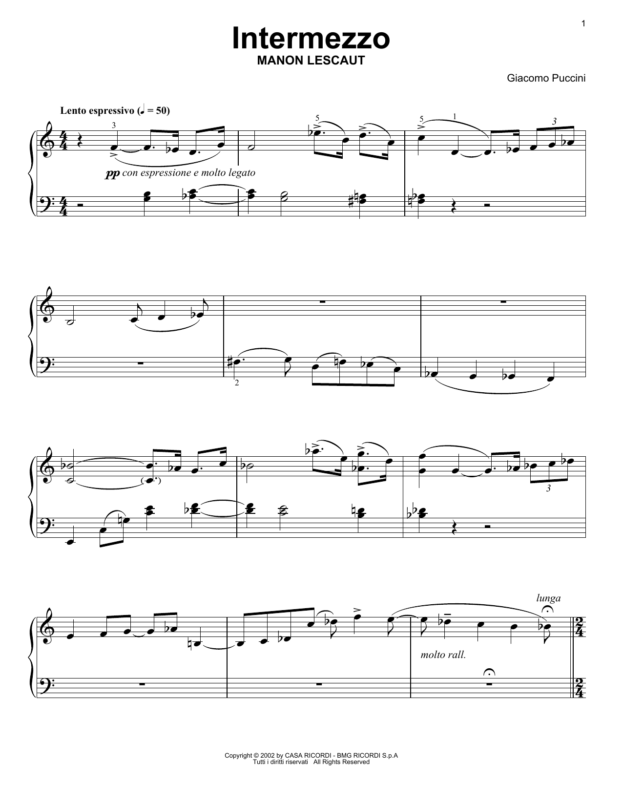 Giacomo Puccini Intermezzo sheet music notes and chords. Download Printable PDF.