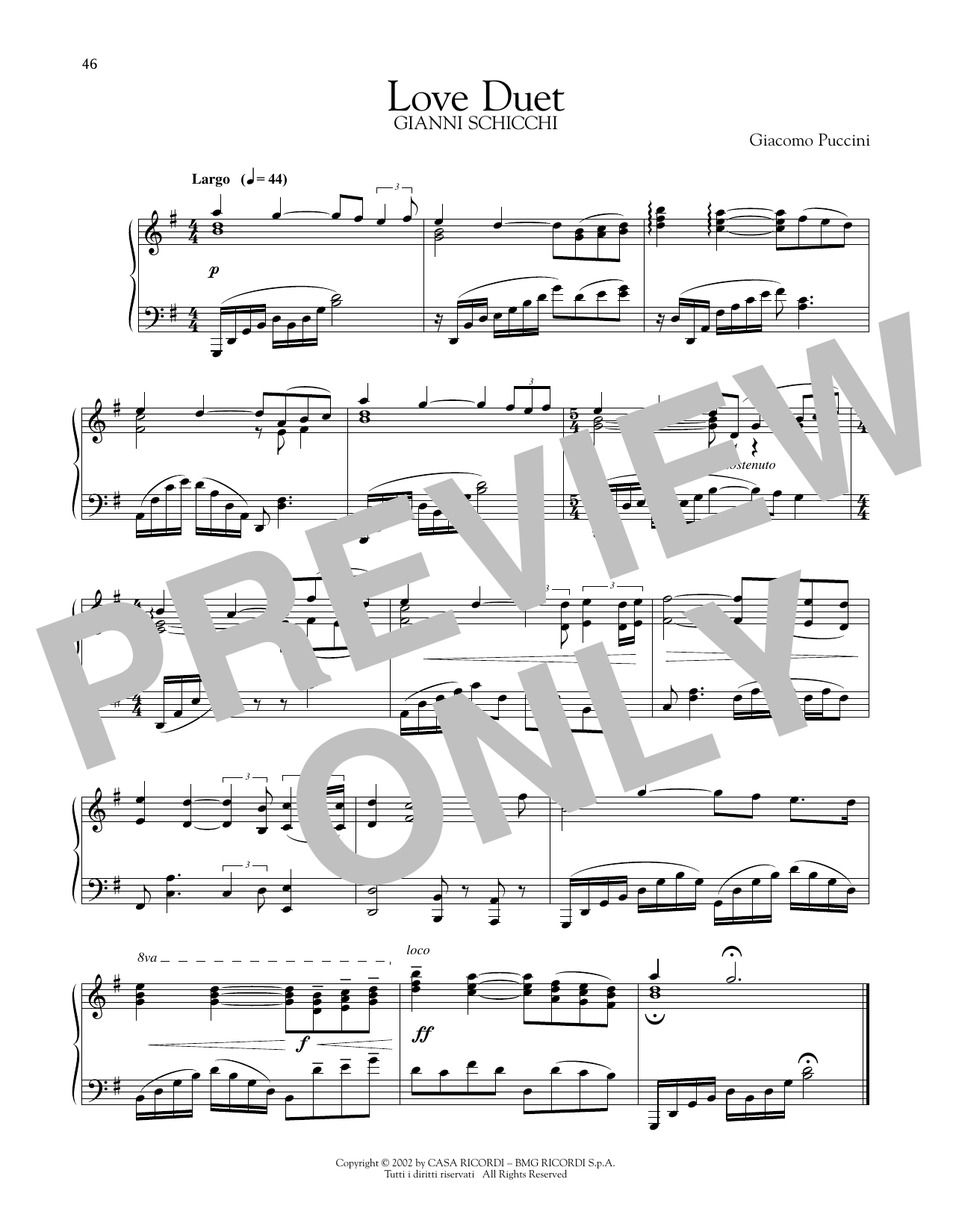 Giacomo Puccini Love Duet sheet music notes and chords. Download Printable PDF.