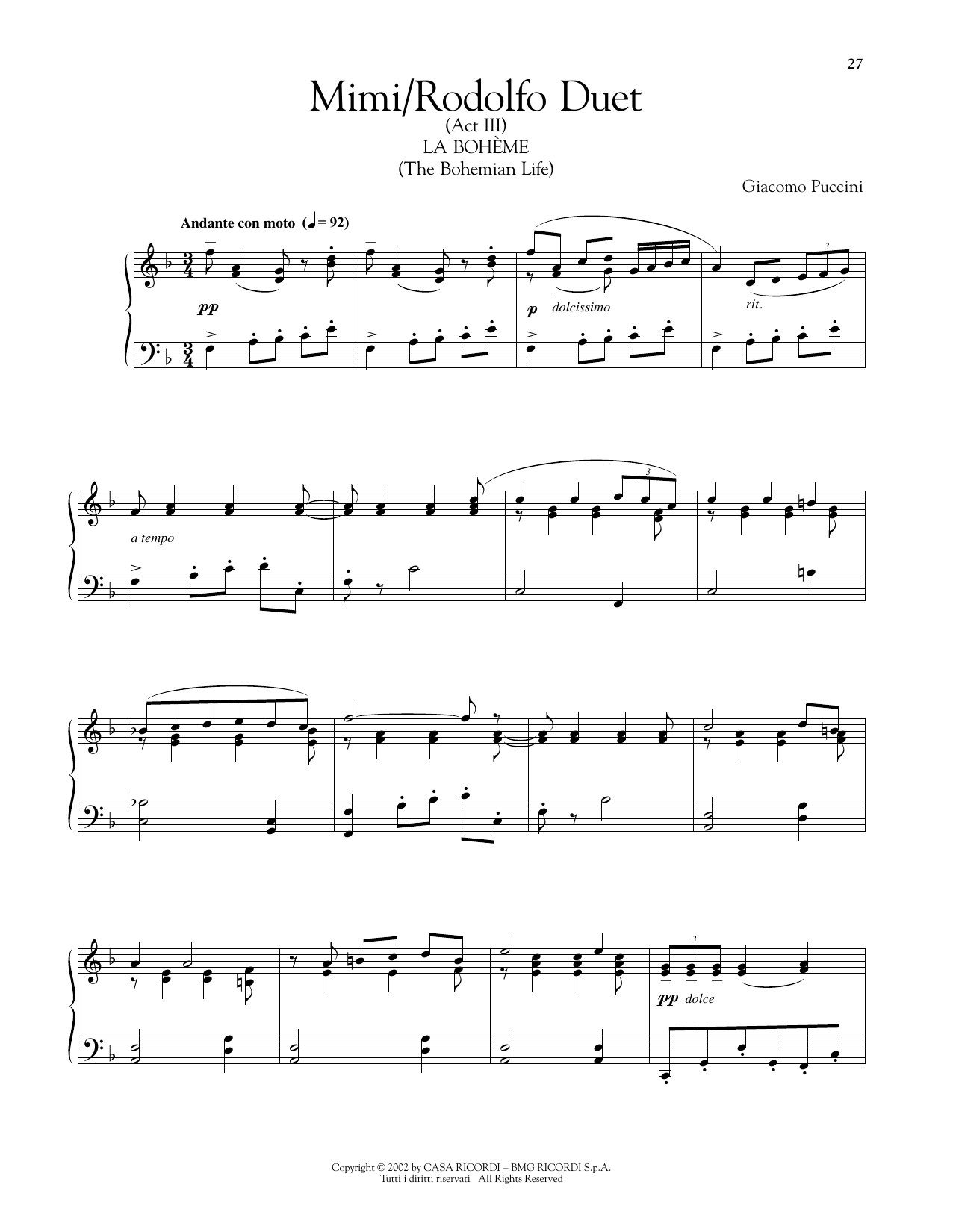 Giacomo Puccini Mimi/Rodolfo Duet sheet music notes and chords. Download Printable PDF.