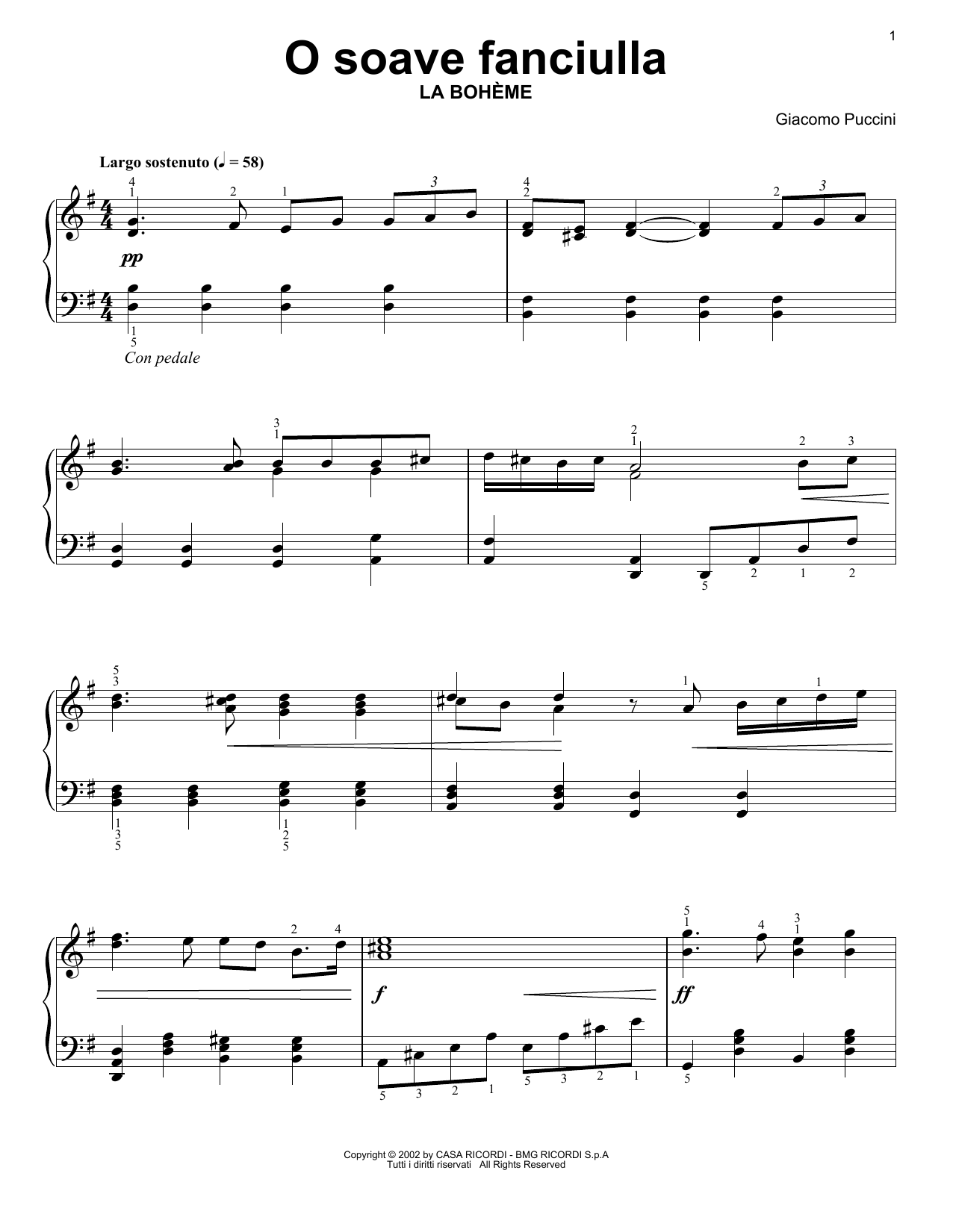 Giacomo Puccini O Soave Fanciulla sheet music notes and chords. Download Printable PDF.