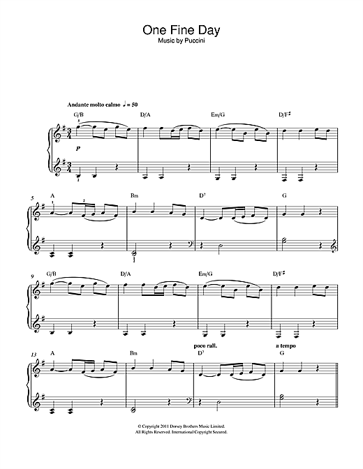 Giacomo Puccini One Fine Day sheet music notes and chords. Download Printable PDF.