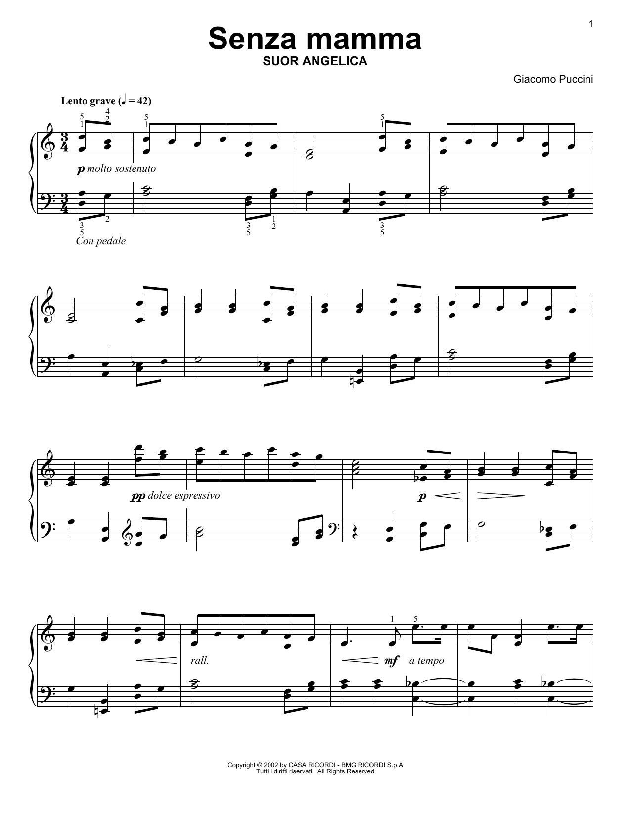 Giacomo Puccini Senza Mamma sheet music notes and chords. Download Printable PDF.