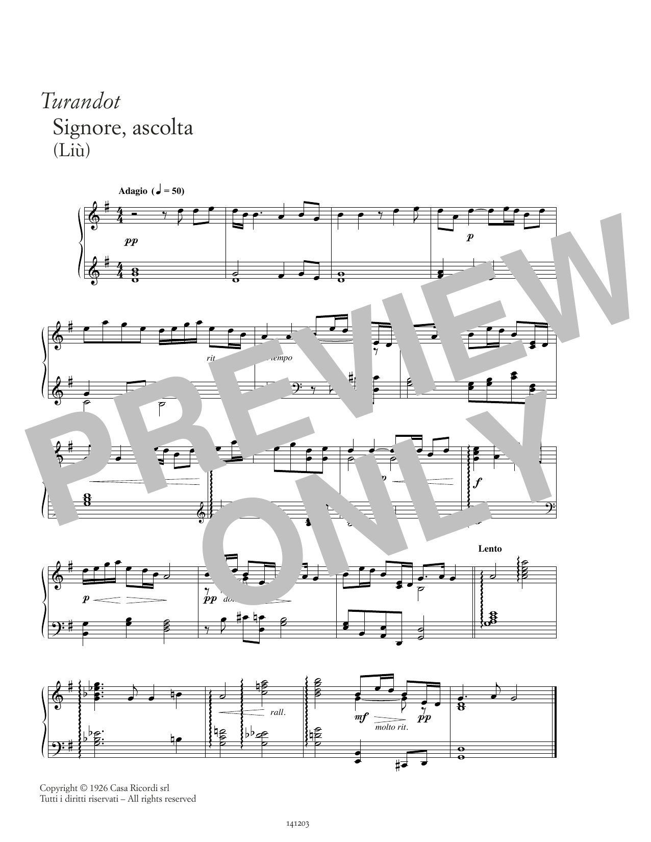 Giacomo Puccini Signore, ascolta sheet music notes and chords arranged for Piano Solo