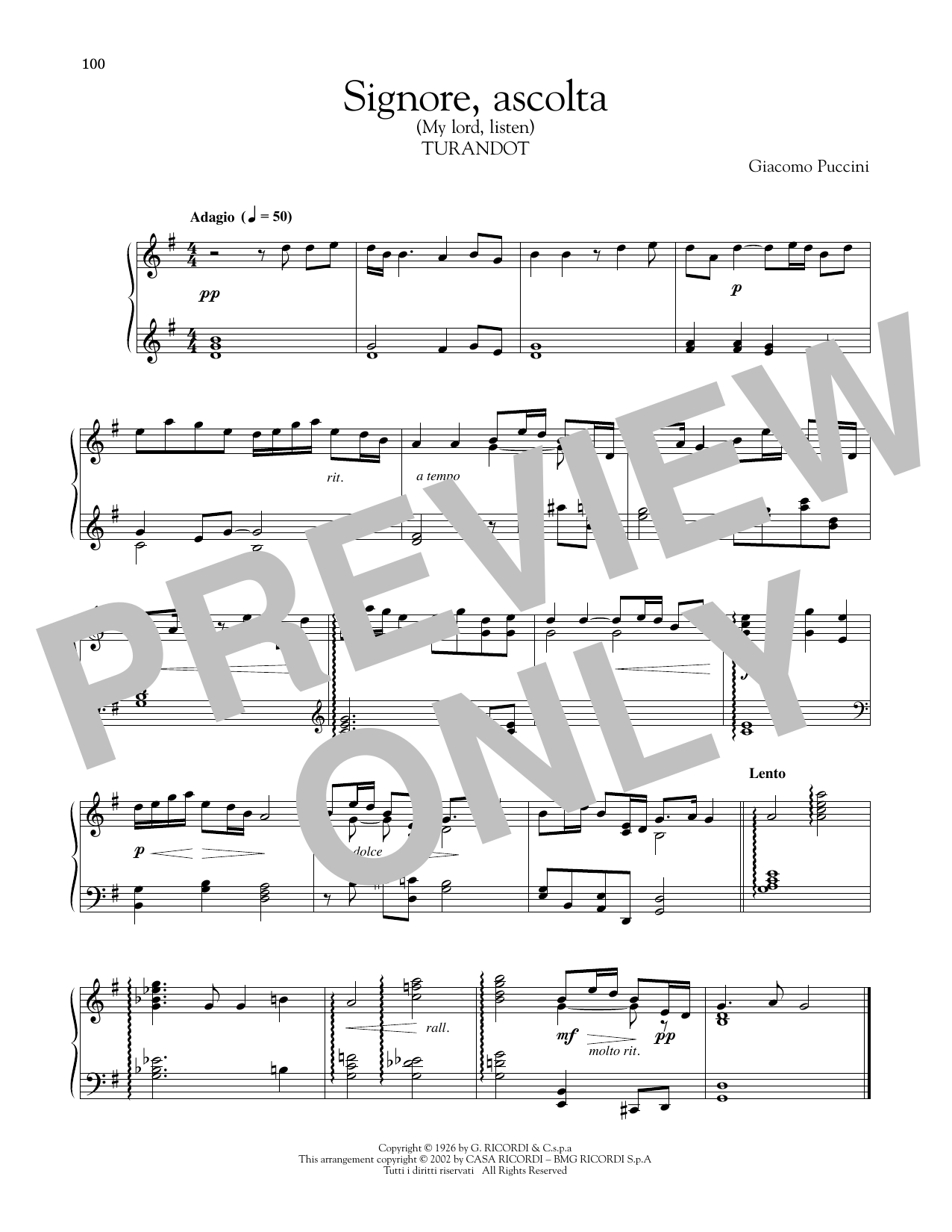 Giacomo Puccini Signore Ascolta sheet music notes and chords. Download Printable PDF.