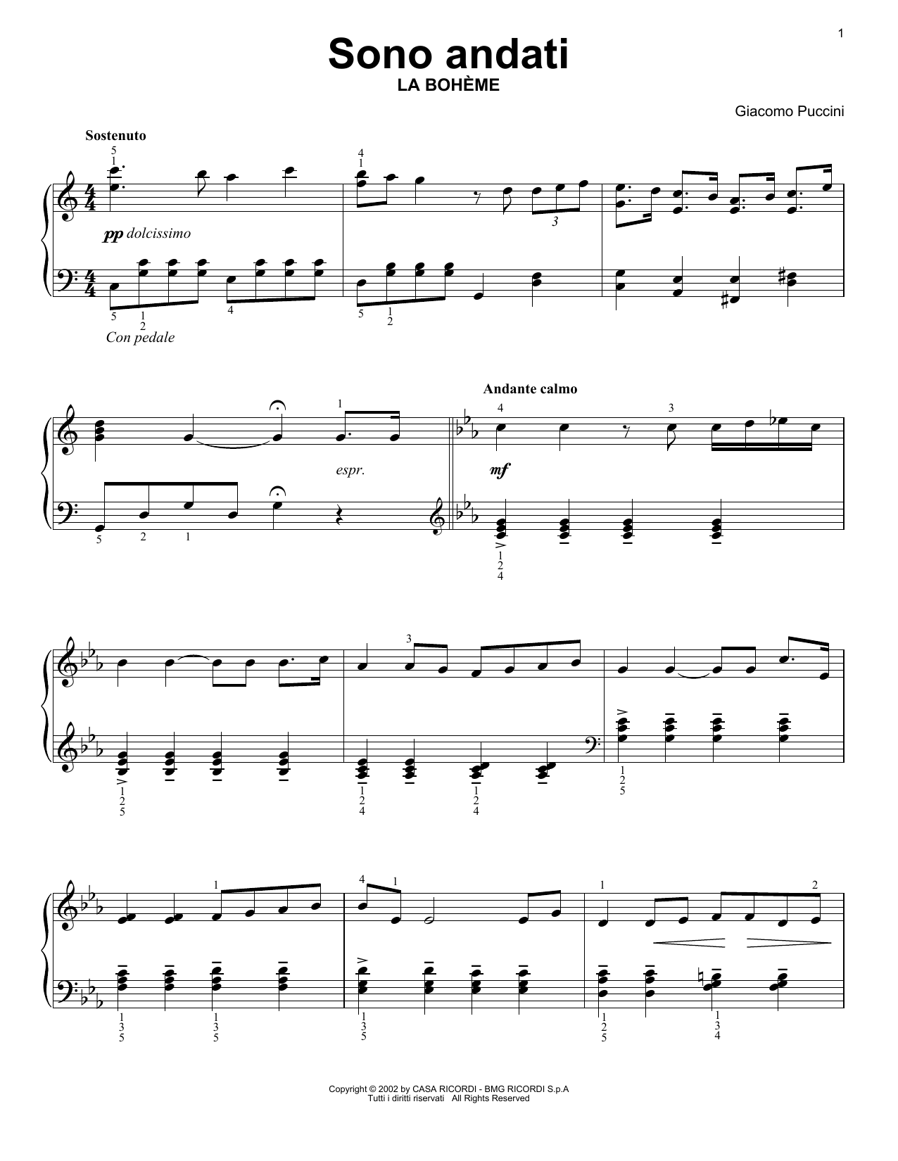 Giacomo Puccini Sono andati sheet music notes and chords. Download Printable PDF.