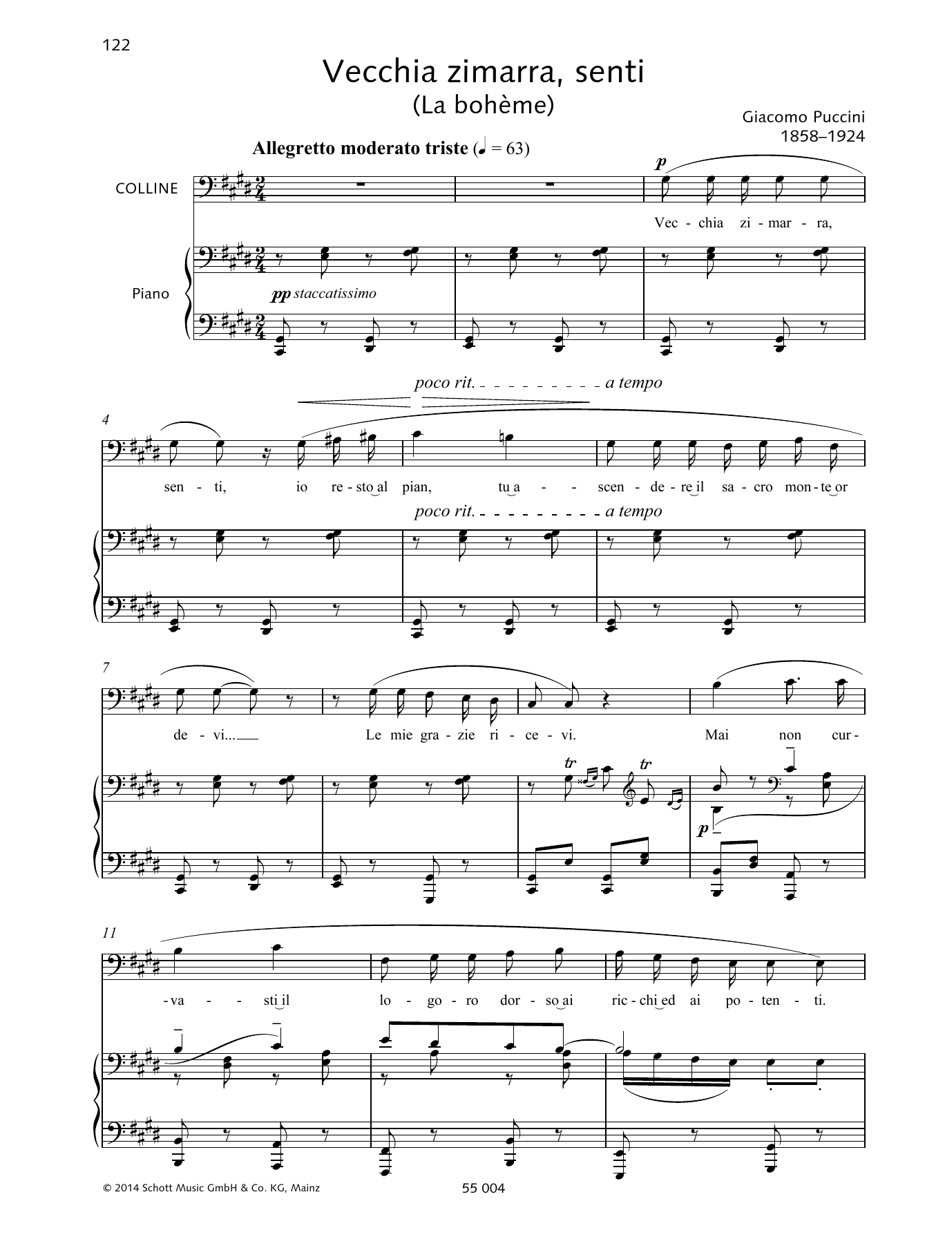 Giacomo Puccini Vecchia Zimarra, Senti sheet music notes and chords. Download Printable PDF.