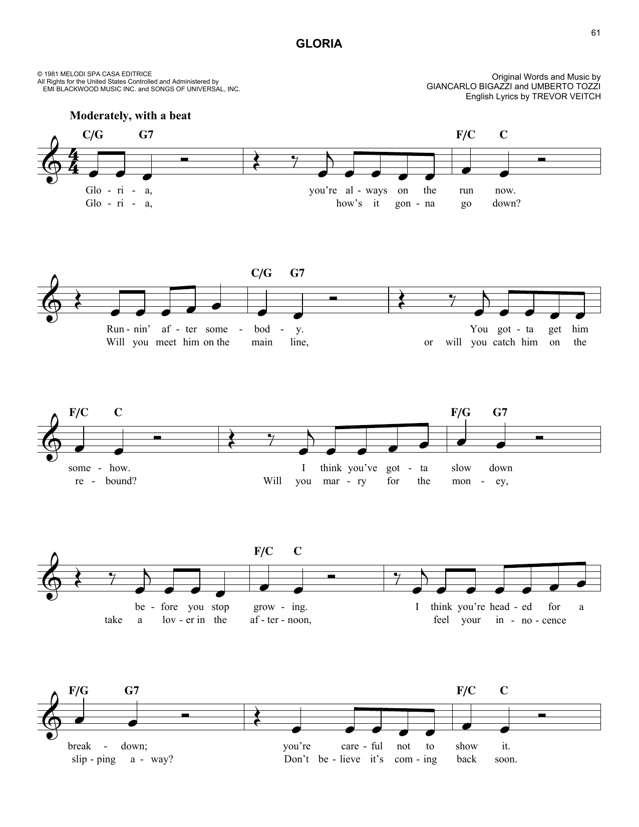 Giancarlo Bigazzi Gloria sheet music notes and chords. Download Printable PDF.