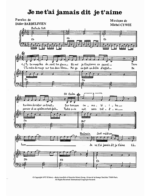 Learn to play Gianni Nazzaro Je Ne T'ai Jamais Dit Je T'aime sheet music for Piano & Vocal in minutes. Price: 6.9900$ Gianni Nazzaro Je Ne T'ai Jamais Dit Je T'aime sheet music notes and chords arranged for Piano & Vocal