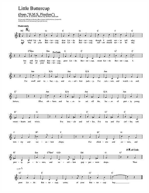 Gilbert & Sullivan Little Buttercup (HMS Pinafore) sheet music notes and chords. Download Printable PDF.
