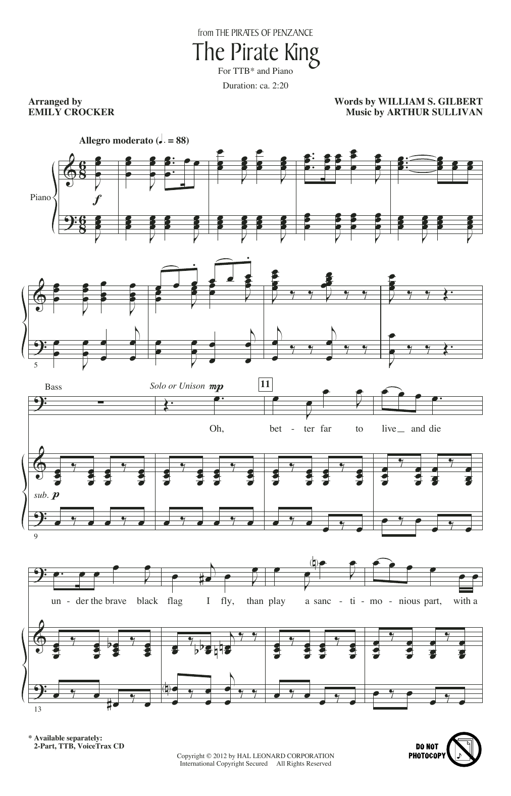 Gilbert & Sullivan The Pirate King sheet music notes and chords. Download Printable PDF.