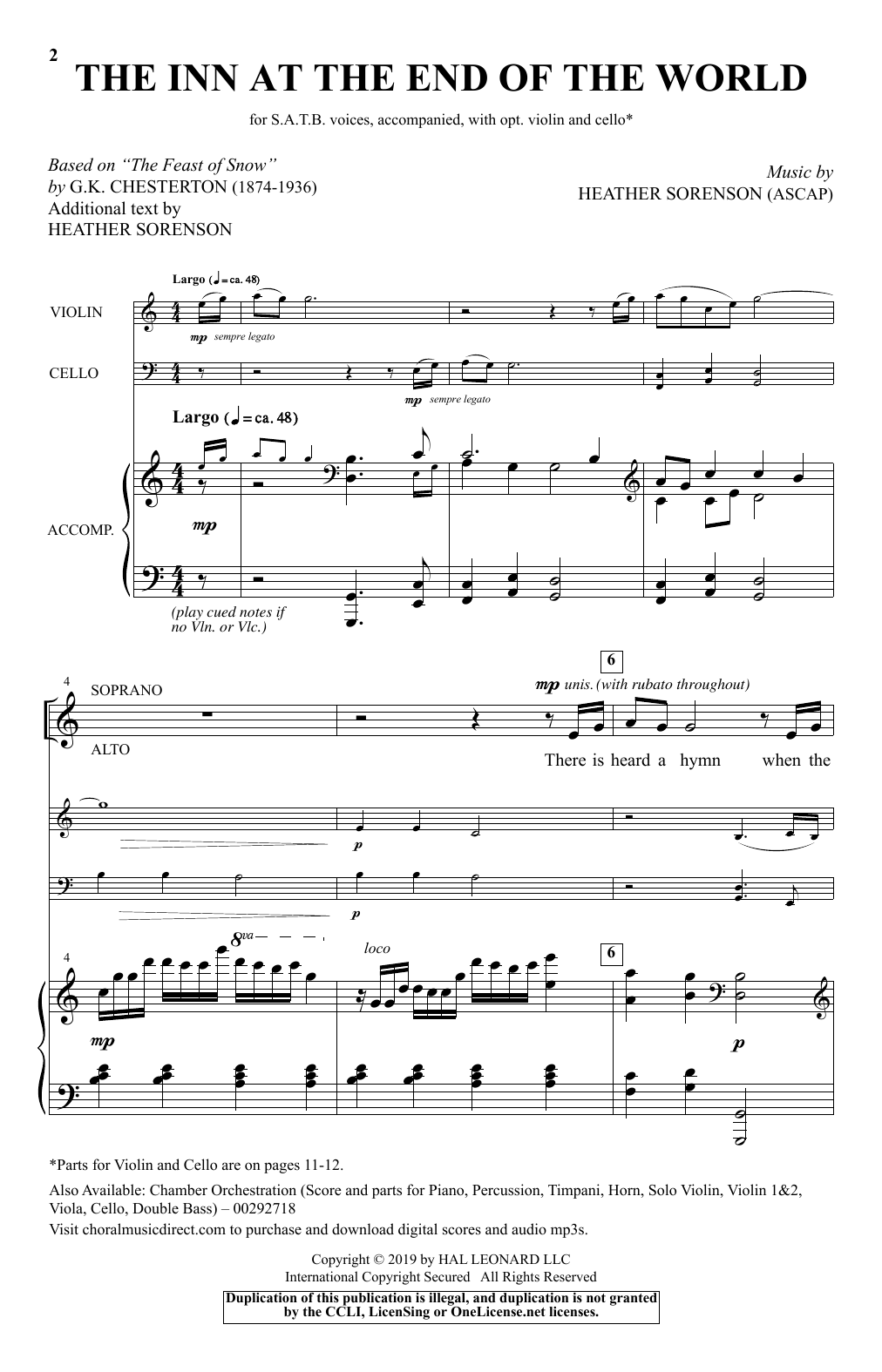 Learn to play Gilbert Keith Chesterton The Inn At The End Of The World (arr. Heather Sorenson) sheet music for SATB Choir in minutes. Price: 3.9900$ Gilbert Keith Chesterton The Inn At The End Of The World (arr. Heather Sorenson) sheet music notes and chords arranged for SATB Choir