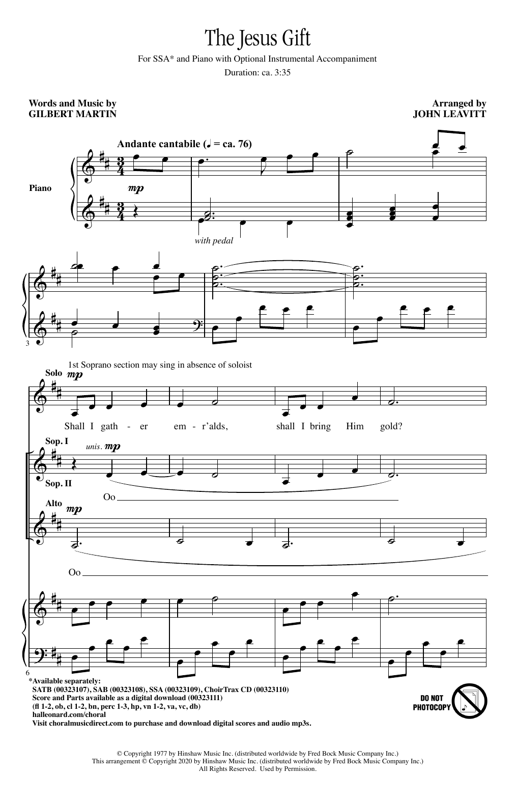 Learn to play Gilbert Martin The Jesus Gift (arr. John Leavitt) sheet music for SAB Choir in minutes. Price: 3.9900$ Gilbert Martin The Jesus Gift (arr. John Leavitt) sheet music notes and chords arranged for SAB Choir