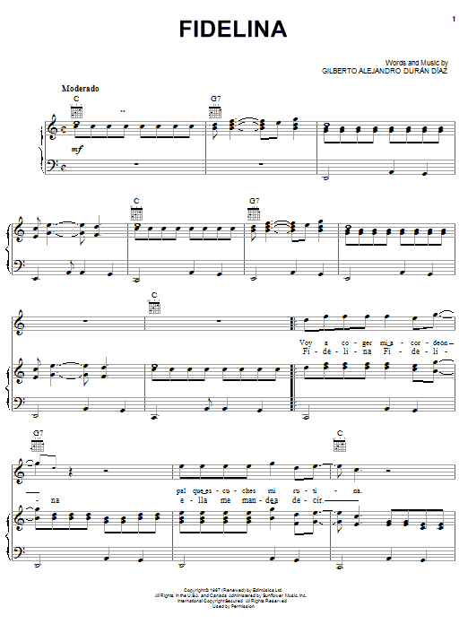 Gilberto Alejandro Duran Diaz Fidelina sheet music notes and chords. Download Printable PDF.