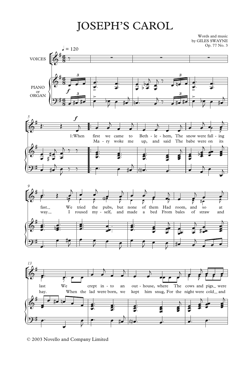 Giles Swayne Joseph's Carol sheet music notes and chords. Download Printable PDF.