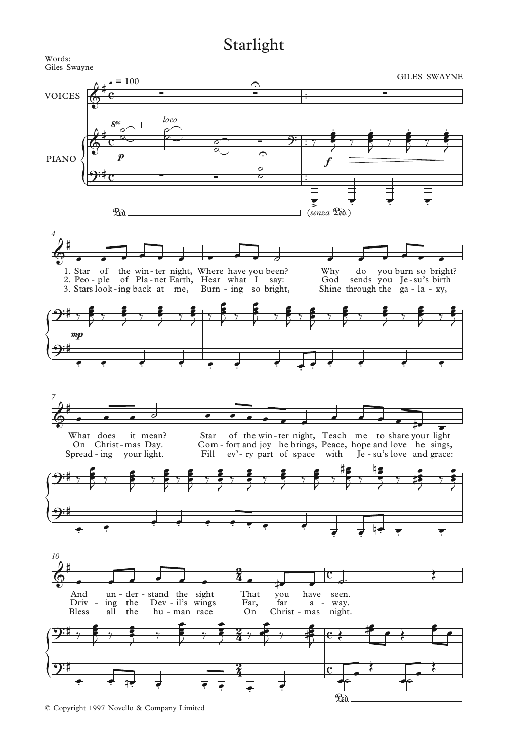 Giles Swayne Starlight sheet music notes and chords. Download Printable PDF.