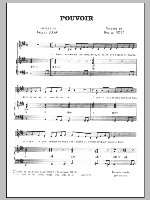 Gilles Servat Pouvoir sheet music notes and chords. Download Printable PDF.