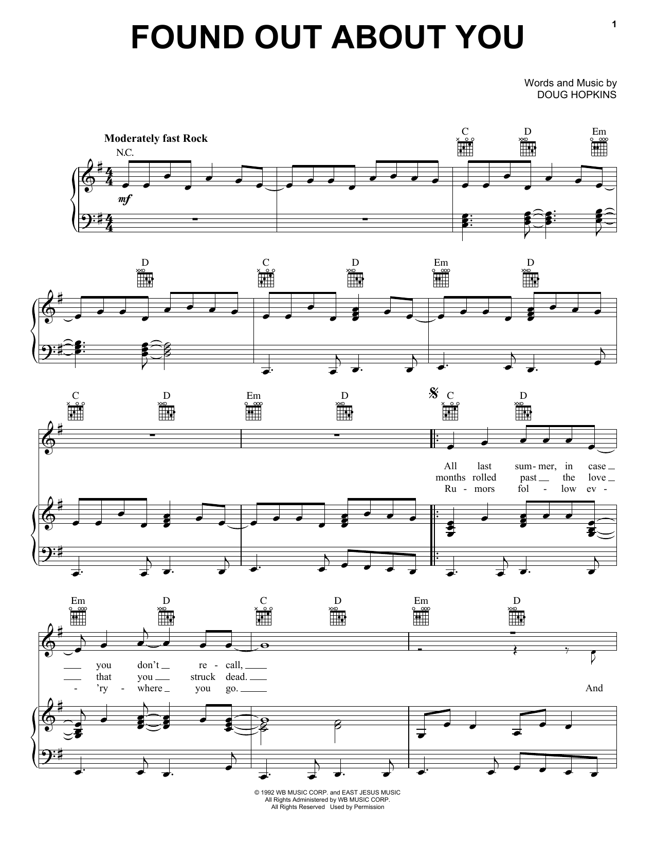 Gin Blossoms Found Out About You sheet music notes and chords. Download Printable PDF.