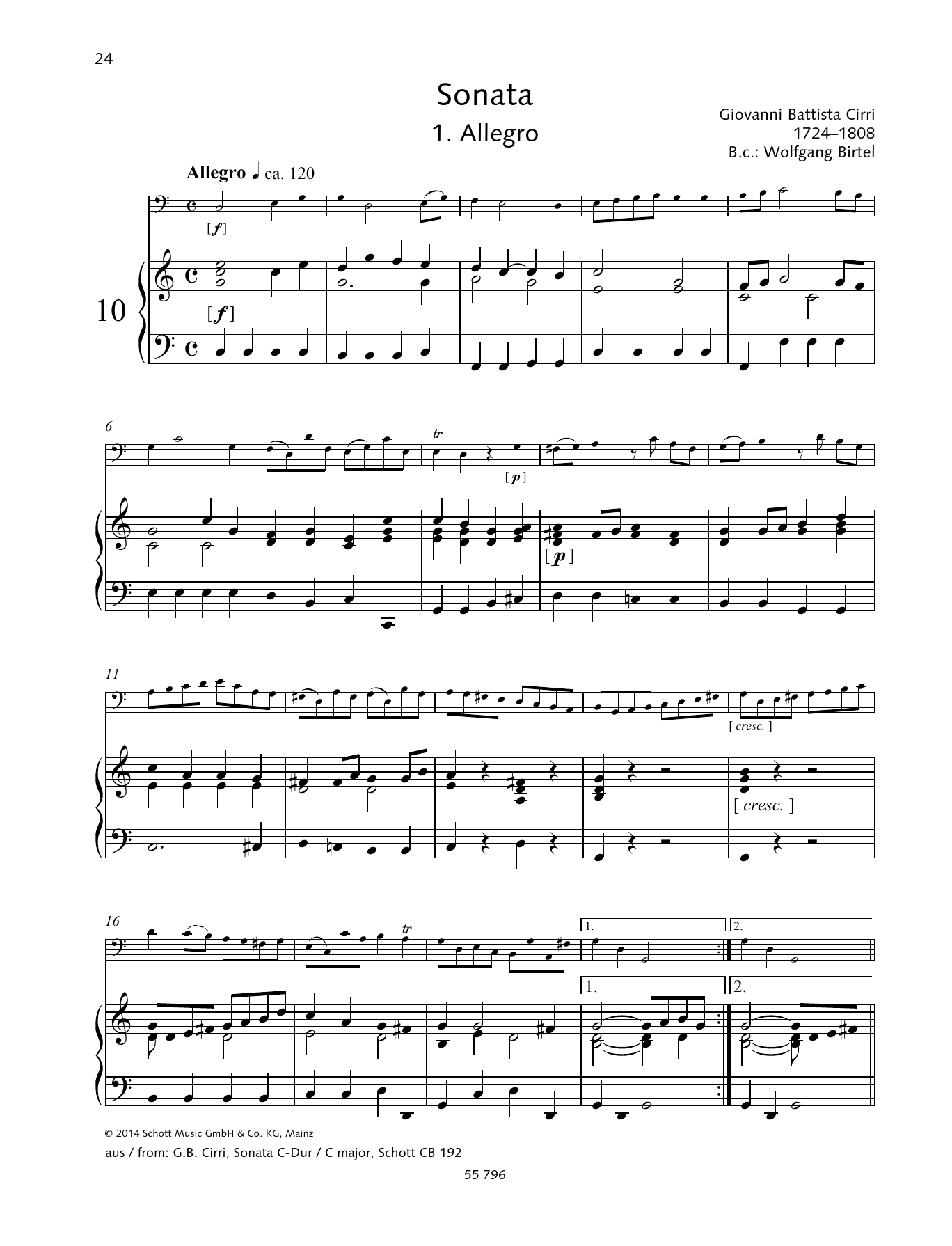 Giovanni Battista Cirri Allegro sheet music notes and chords. Download Printable PDF.