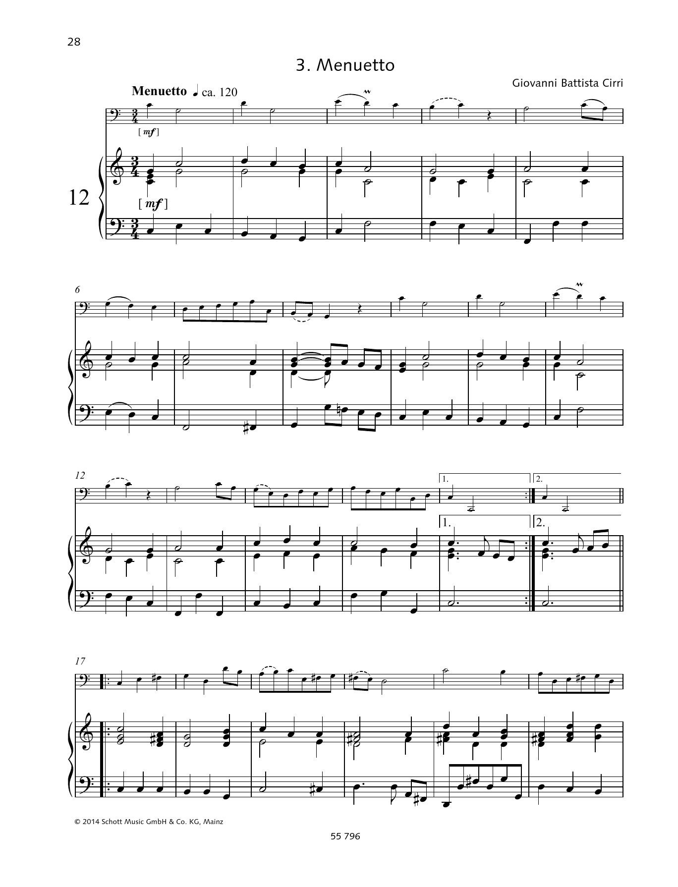 Giovanni Battista Cirri Menuetto sheet music notes and chords. Download Printable PDF.