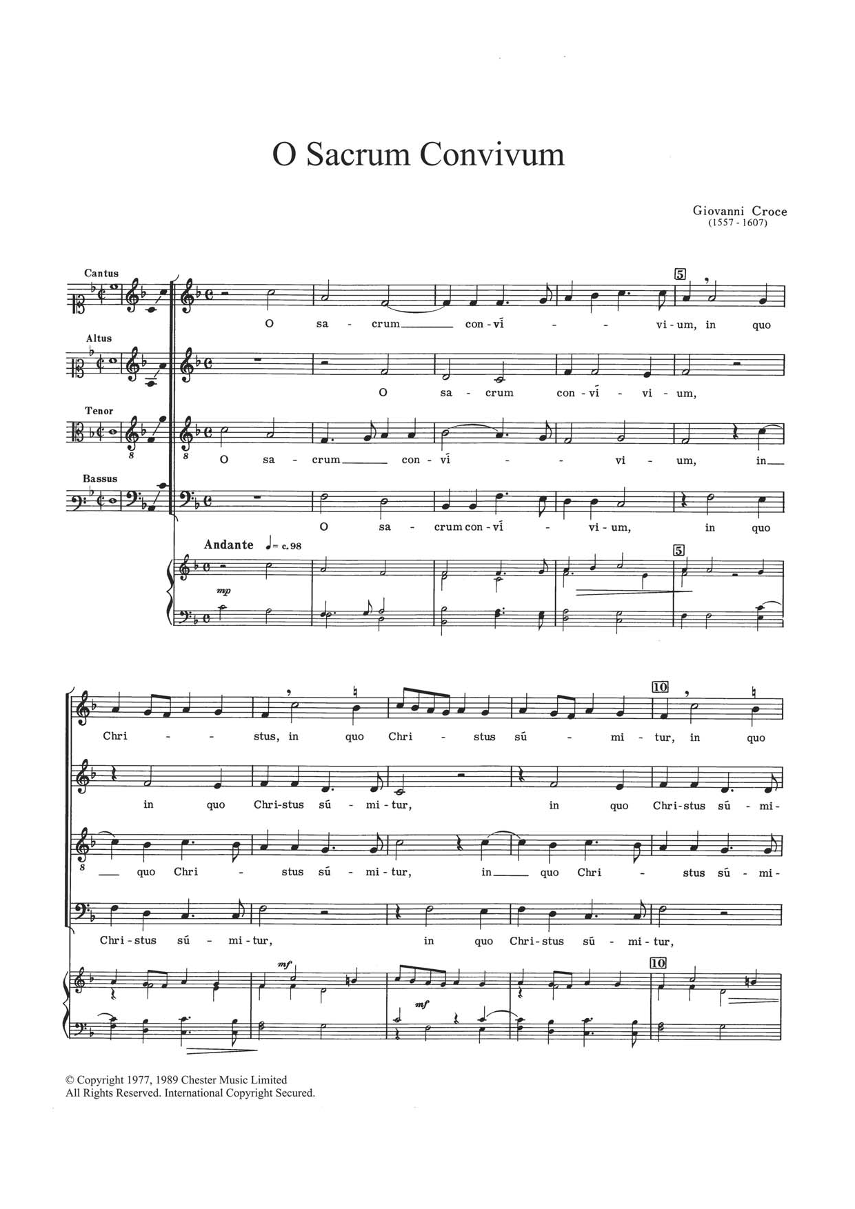 Giovanni Croce O Sacrum Convivium sheet music notes and chords. Download Printable PDF.