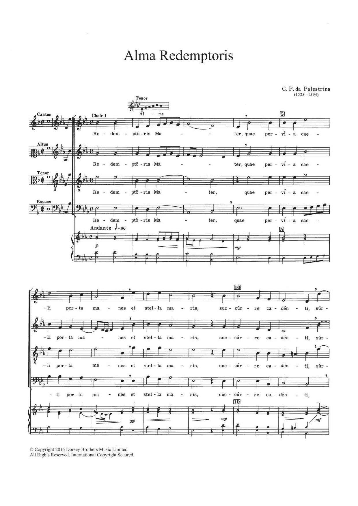 Giovanni Palestrina Alma Redemptoris sheet music notes and chords. Download Printable PDF.