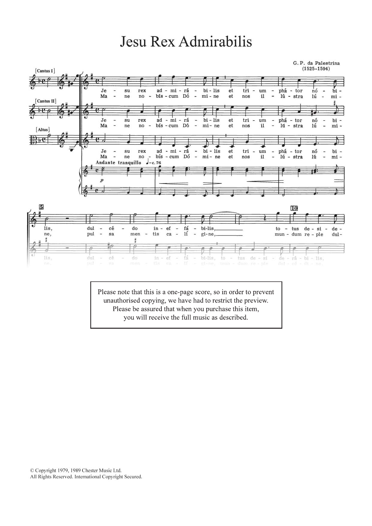 Giovanni Palestrina Jesu Rex Admirabilis sheet music notes and chords. Download Printable PDF.