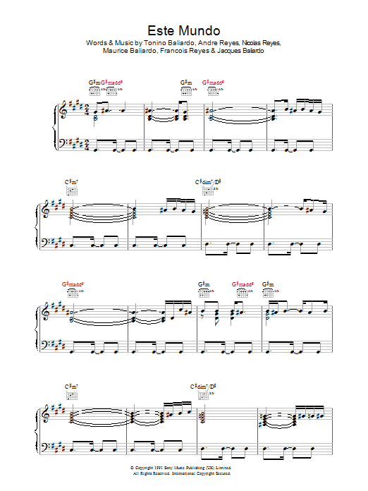 Learn to play Gipsy Kings Este Mundo sheet music for Piano, Vocal & Guitar (Right-Hand Melody) in minutes. Gipsy Kings Este Mundo sheet music notes and chords. Download Printable PDF.