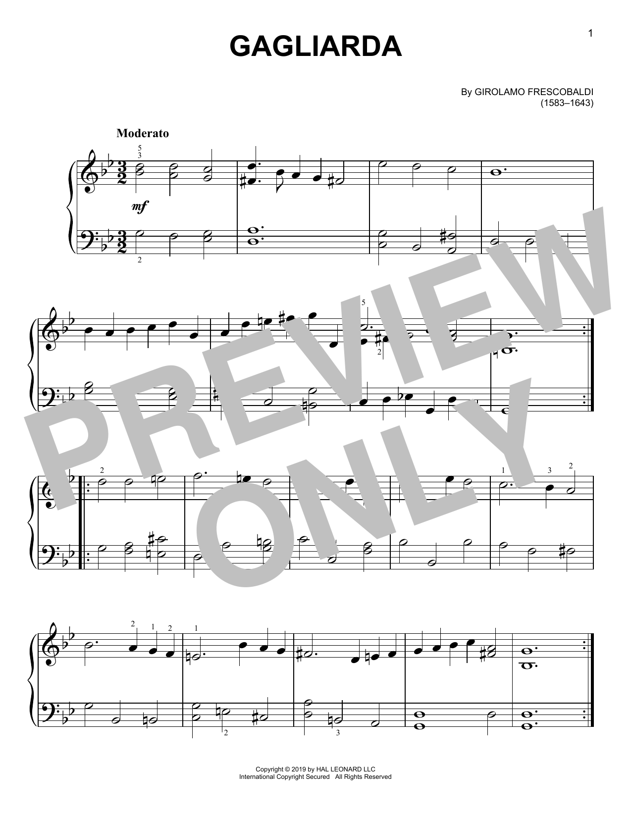 Girolamo Frescobaldi Gagliarda sheet music notes and chords. Download Printable PDF.