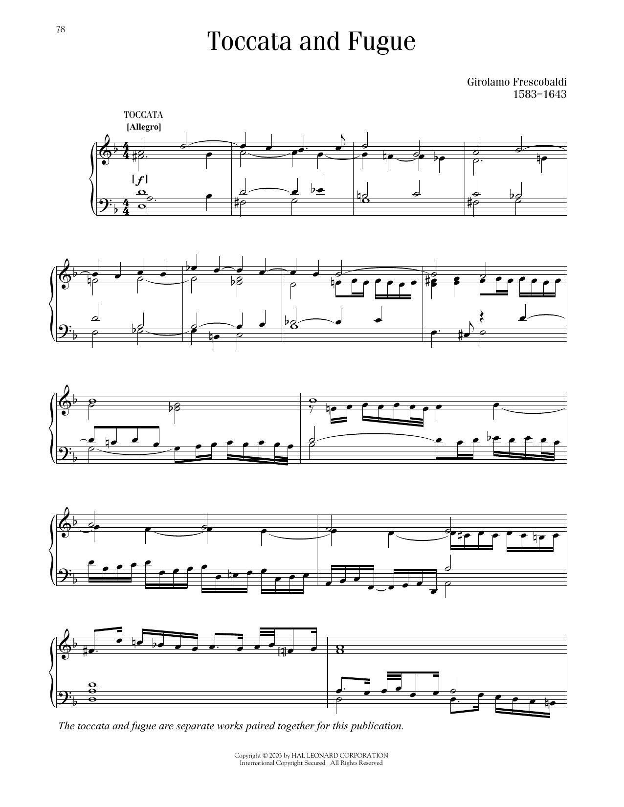 Girolamo Frescobaldi Toccata And Fugue sheet music notes and chords. Download Printable PDF.