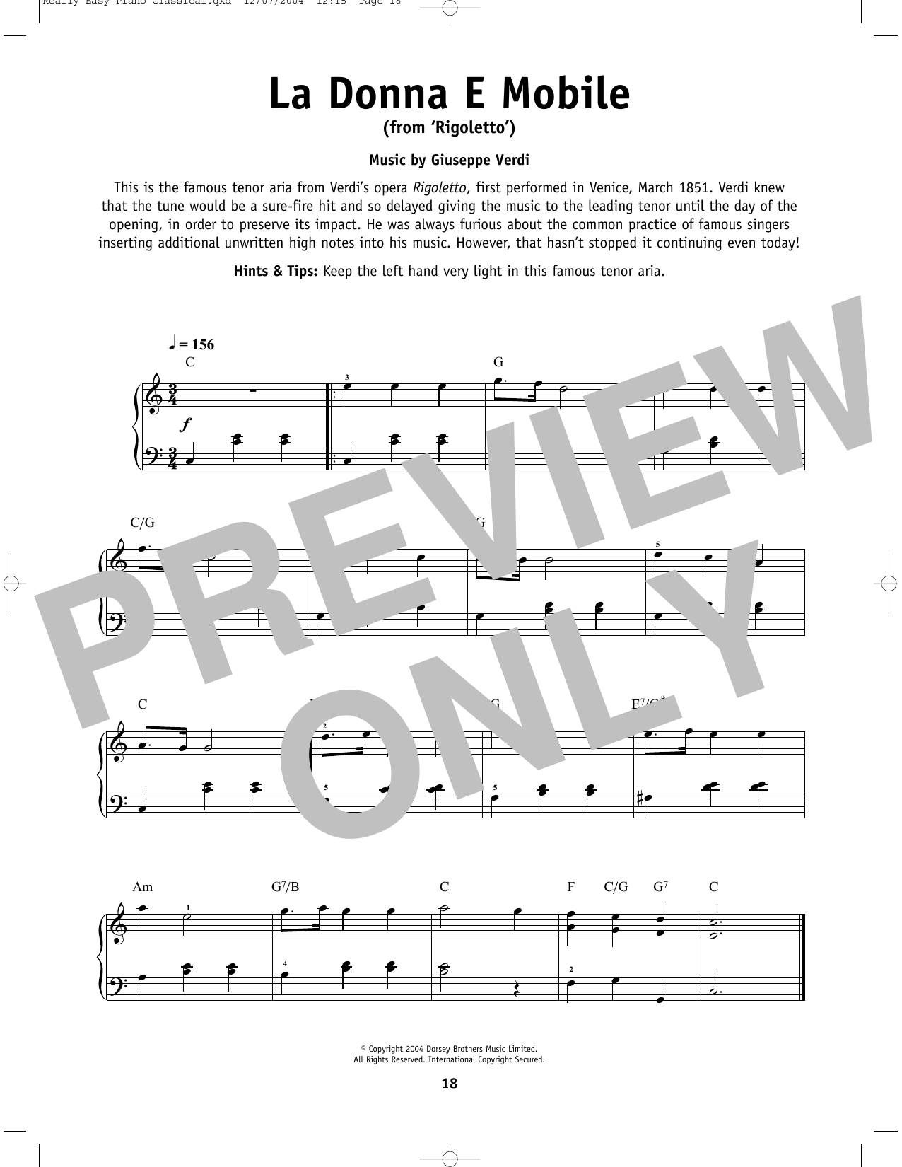 Giuseppe Verdi La Donna e Mobile sheet music notes and chords. Download Printable PDF.