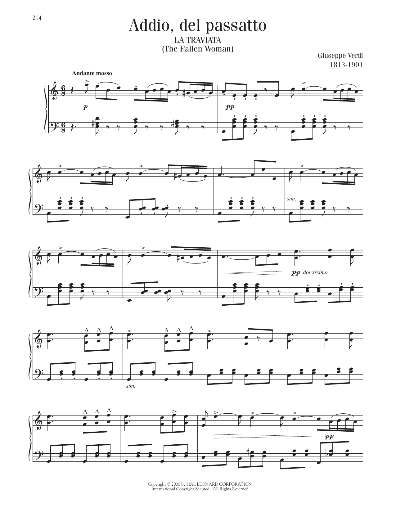 Giuseppe Verdi Addio, Del Passatto sheet music notes and chords. Download Printable PDF.