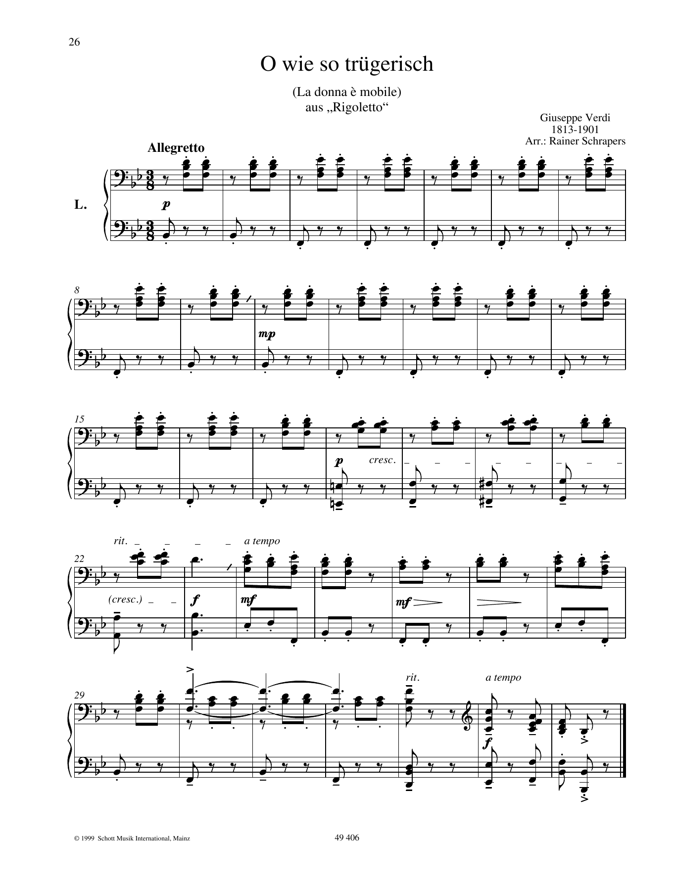 Giuseppe Verdi Donna e mobile sheet music notes and chords. Download Printable PDF.