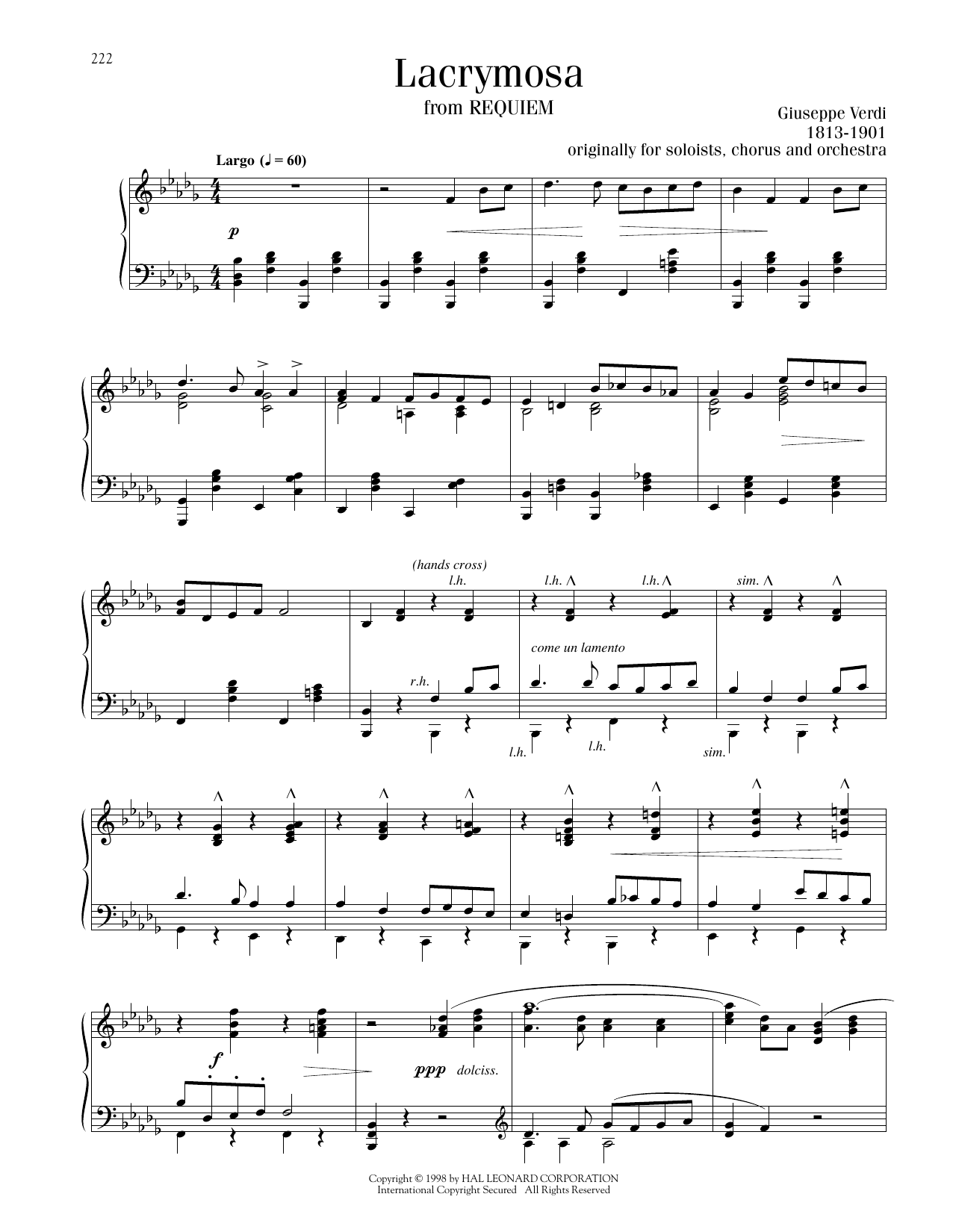 Giuseppe Verdi Lacrymosa sheet music notes and chords. Download Printable PDF.