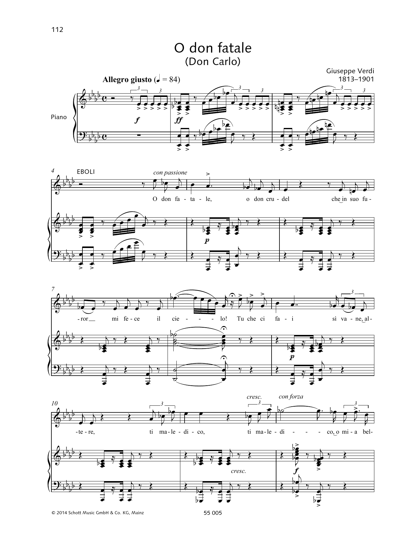 Giuseppe Verdi O don fatale sheet music notes and chords. Download Printable PDF.