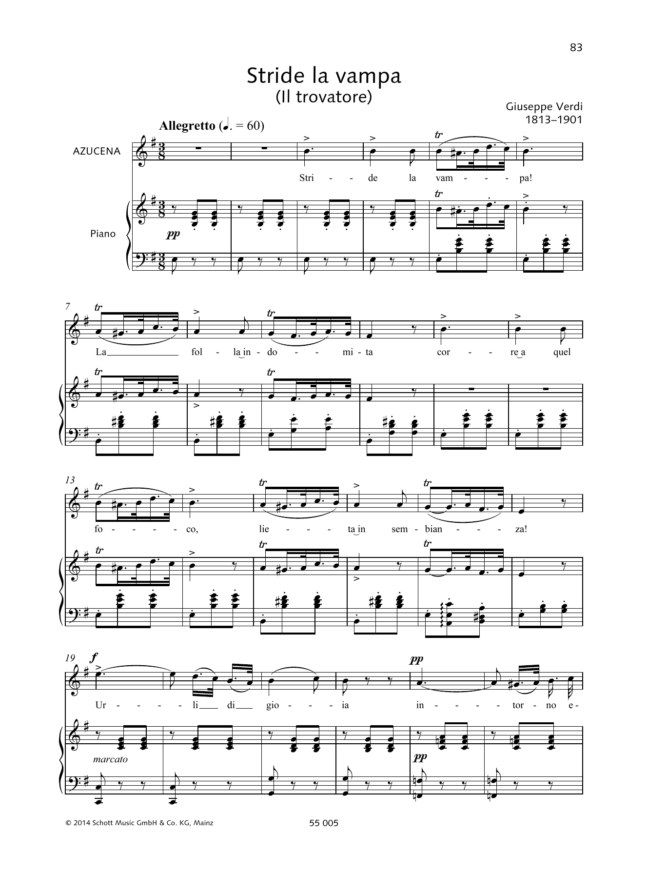 Giuseppe Verdi Stride la vampa sheet music notes and chords. Download Printable PDF.